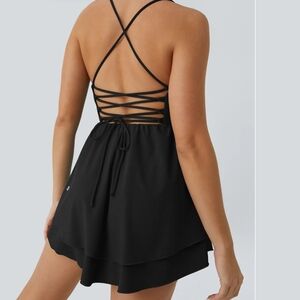 HALARA Black Breezeful Backless Lace Up Tiered Flowy Mini Dress